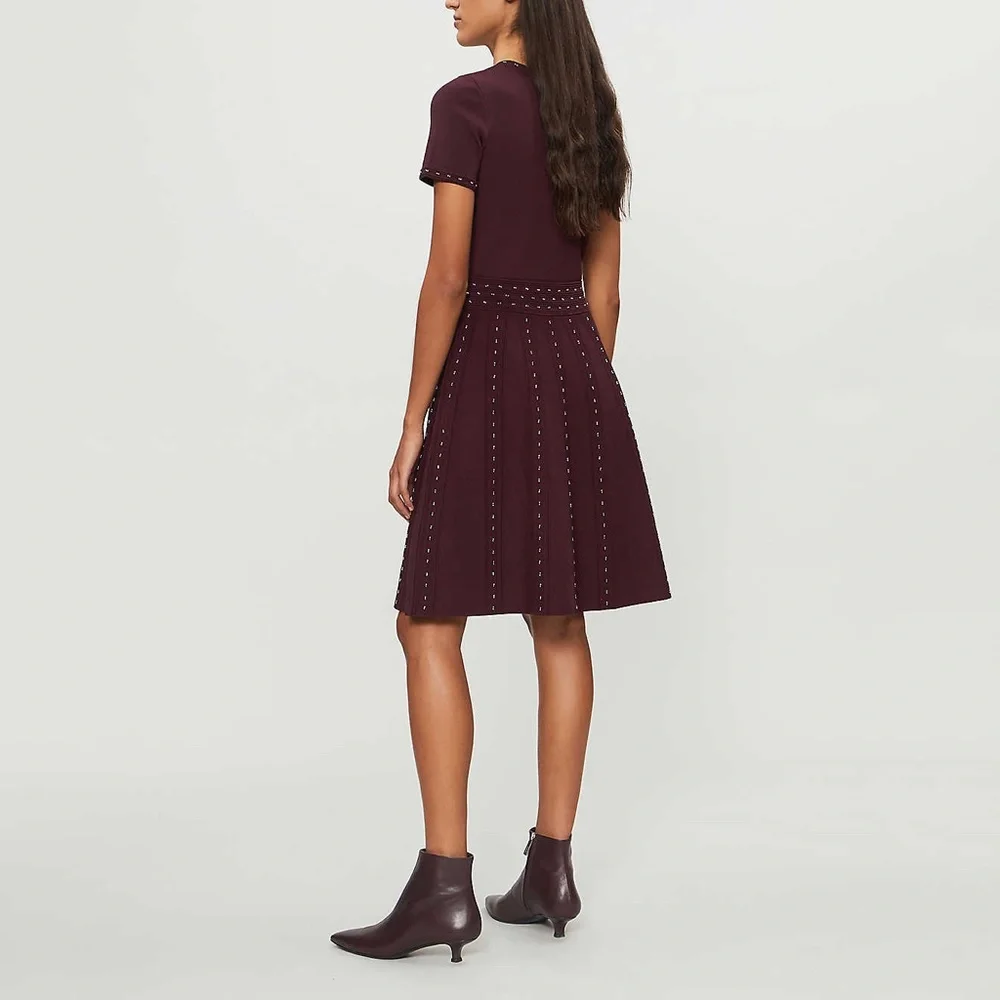 ✨sold✨ sandro • montaigne bordeaux bead embellished stud fit flare studded dress - Picture 3 of 12